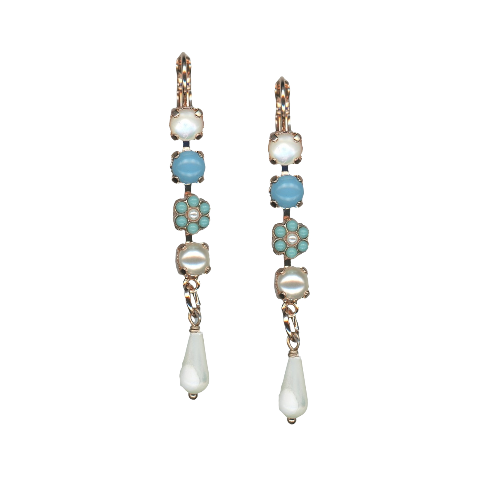 E-1008-1-M87-1-YG6(1) Mariana Earrings Precious Dangling White Shell & Turquoise Mineral Austrian Crystals New Moon Mystique Winter 2019 Coll. - Image 1