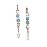 Mariana Earrings Precious Dangling White Shell & Turquoise Mineral Austrian Crystals New Moon Mystique Winter 2019 Coll. - Image 3