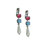 Mariana Earrings Stunning Turq & White Shell Mineral, Dark Red Coral Austrian Crystals Happiness Joy Of Life Coll. - Image 2