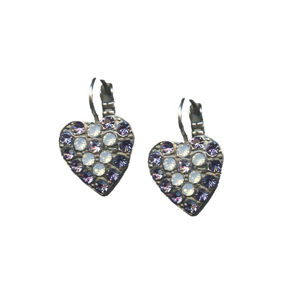Mariana Earrings Heart Shaped Purple Velvet & White Opal Austrian Crystals Purple Rain Cocktail Hour Coll.