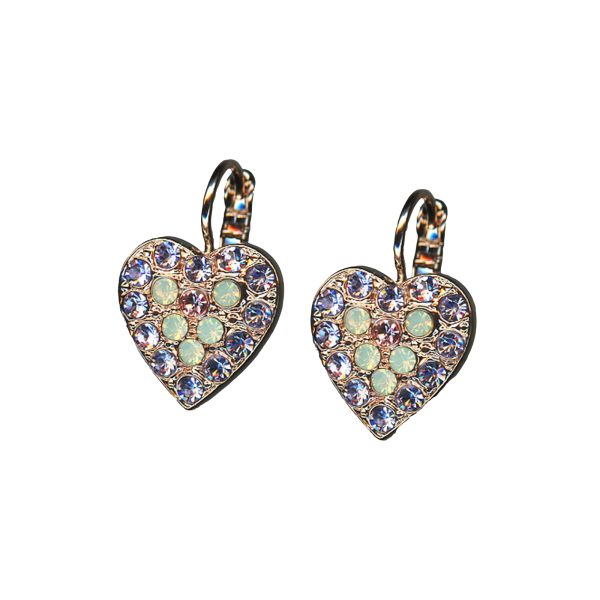 Mariana Earrings Heart Shaped Violet, Chrysolite Opal & Lt Rose Austrian Crystals Levander Botanica Coll.