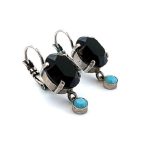 Mariana Earrings Zanzibar Africa Coll. Elegant Jet Black & Turquoise Austrian Crystals - Image 3