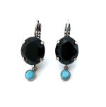 Mariana Earrings Zanzibar Africa Coll. Elegant Jet Black & Turquoise Austrian Crystals
