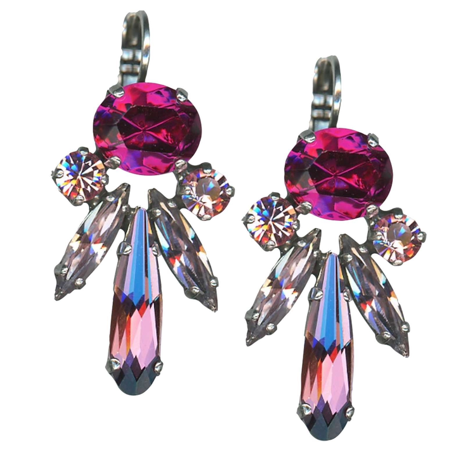 E-1030-3-5022-SP6(1) Mariana Earrings Lovely Fuchsia & Light Rose Austrian Crystals Saba Caribbean Life Coll. - Image 1