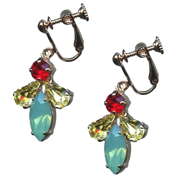 Mariana Earrings Dangling Chrysolite Opal, Jonquil & Light Siam Austrian Crystals Gaea Odyssey Coll.
