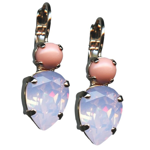 Mariana Earrings Lovely Pear Shaped Rose Opal & Pink Coral Austrian Crystals Antigua Caribbean Life Coll.