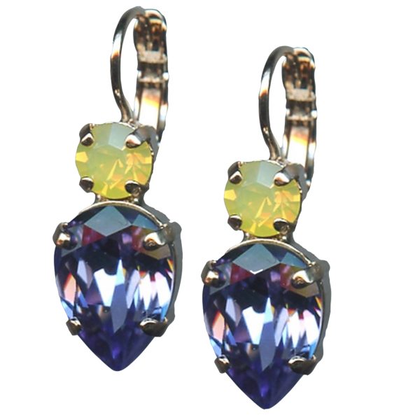 Mariana Earrings Pear Shaped Tanzanite & Yellow Opal Austrian Crystal My Treasures Coll.