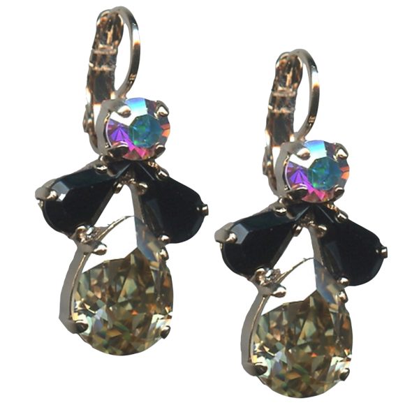 Mariana Earrings Exquisite Golden Shadow, Jet & AB Austrian Crystals Adeline Odyssey Coll.