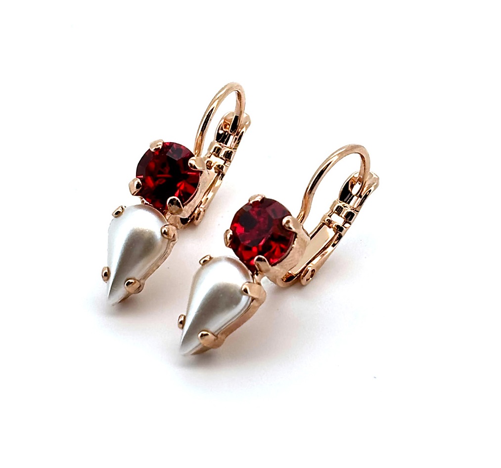 E-1030-8-1126-RG6 (3) Earrings By Mariana Woman Elegant Ruby and Pear Shape Pearl Swarovski Crystals - Image 1
