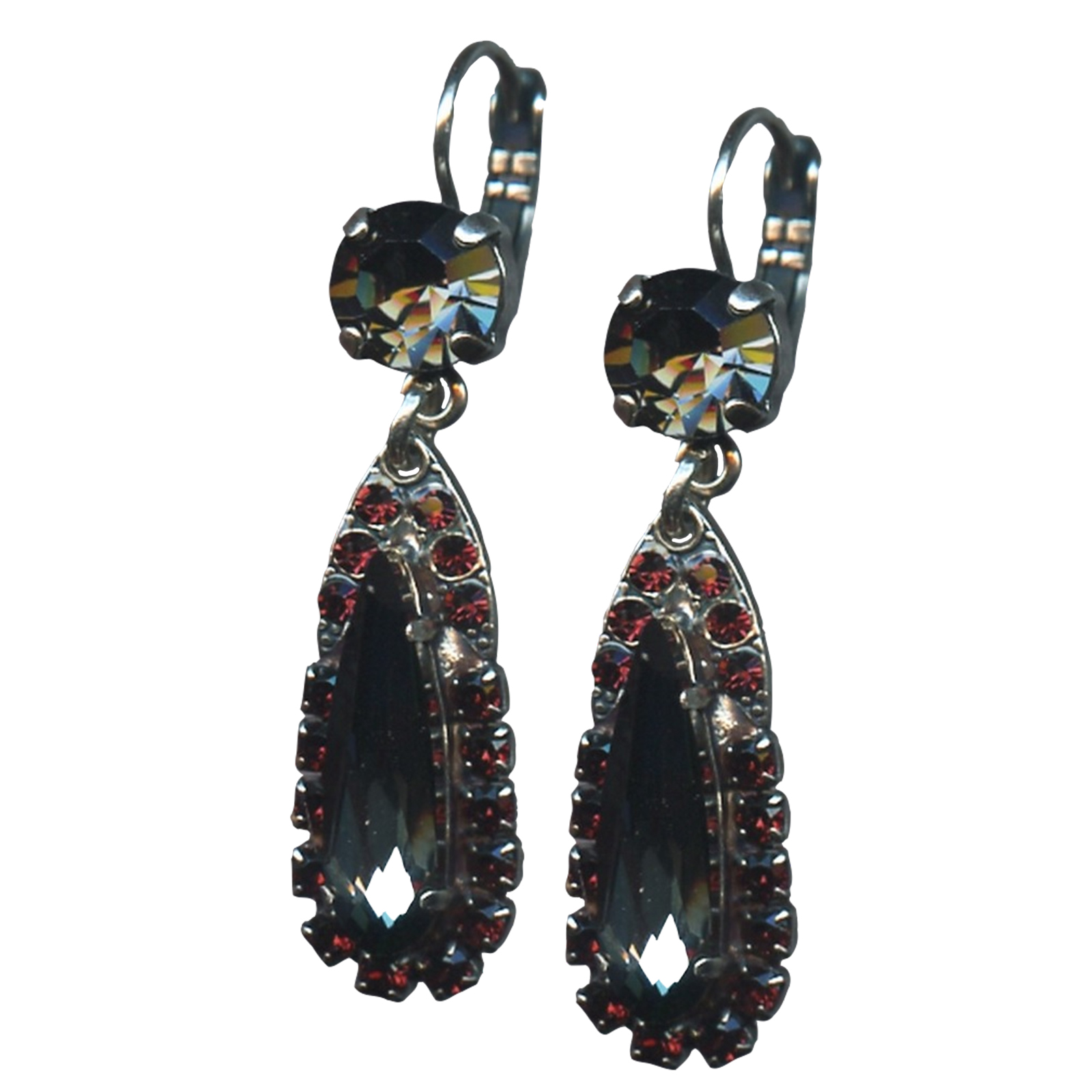 E-1030-9-245515-SP6(1) Mariana Earrings Soulful Dangling Silver Night & Burgundy Austrian Crystals My Treasures Coll. - Image 1