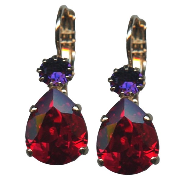 Mariana Earrings Stunning Ruby & Purple Velvet Austrian Crystals Xenia Odyssey Coll.