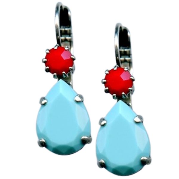 Mariana Earrings Beautiful Red Coral & Turquoise Austrian Crystals Cindy Icons Coll.