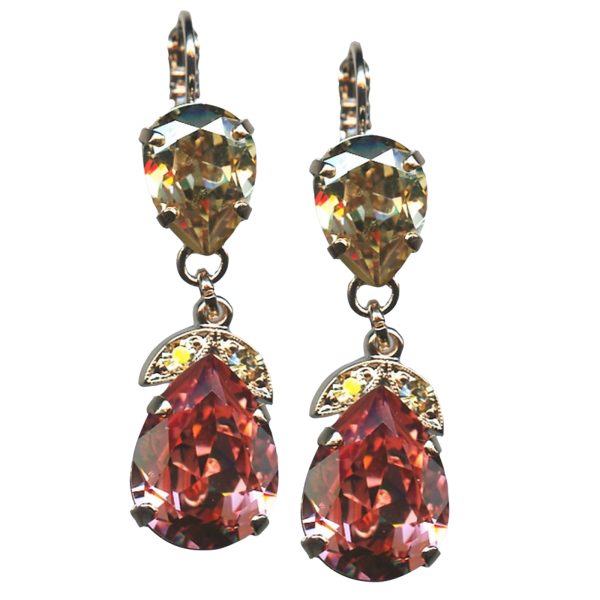 Mariana Earrings Dangling Golden Shadow & Rose Peach Austrian Crystals My Treasures Coll.
