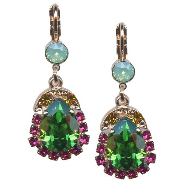 Mariana Earrings Charming Chrysolite Opal, Fuchsia, Fern Green & Topaz Austrian Crystals Blue Suede Shoes Nostalgia Coll.