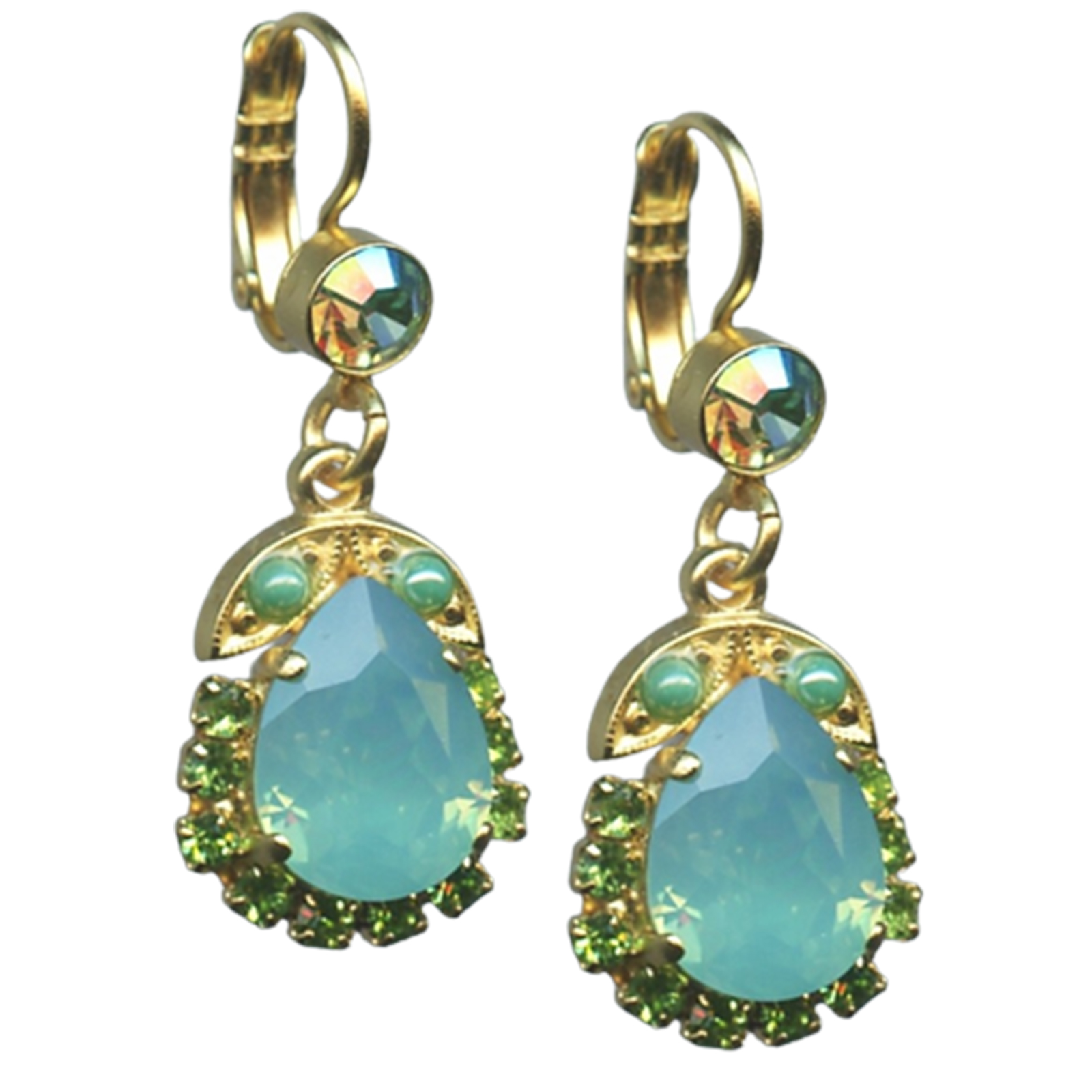 E-1032-5-1043-YG6(1) Mariana Earrings Glitzy AB, Chrysolite Opal & Apple Green Austrian Crystals Oasis Silk Road Coll. - Image 1