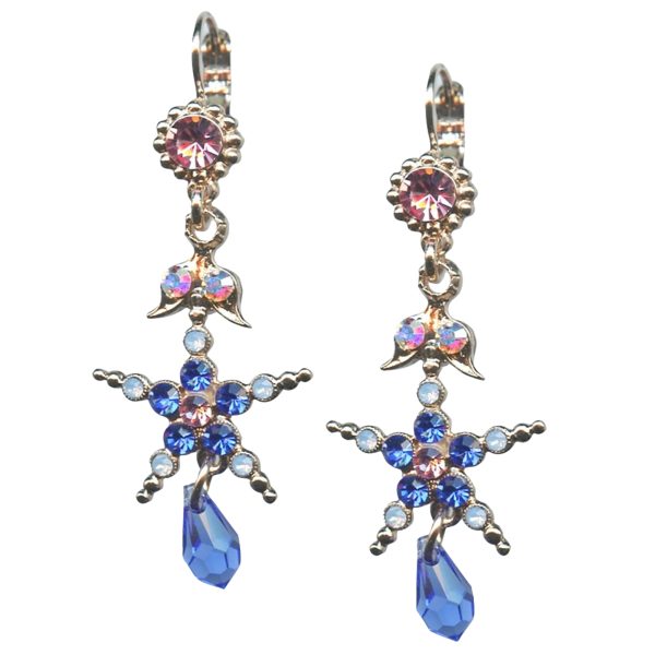 Mariana Earrings Star Dangling Lt Rose, Blues & AB Austrian Crystals Kiss From A Rose Songbook Coll.