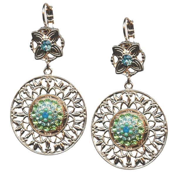 Mariana Earrings Boho Gypsy Light Sapphire, Caribbean Blue Opal & Peridot Austrian Crystals Caprioska Cocktail Hour Coll.