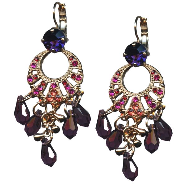 Mariana Earrings Sophisticated Purple Velvet, Burgundy, Fuchsia, Siam & Peach Austrian Crystals Xenia Odyssey Coll.