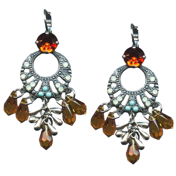 Mariana Earrings Boho Chic Chocolate Brown, Pacific Opal, Turq & Aquamarine Austrian Crystals Daphne East Meets West Coll.