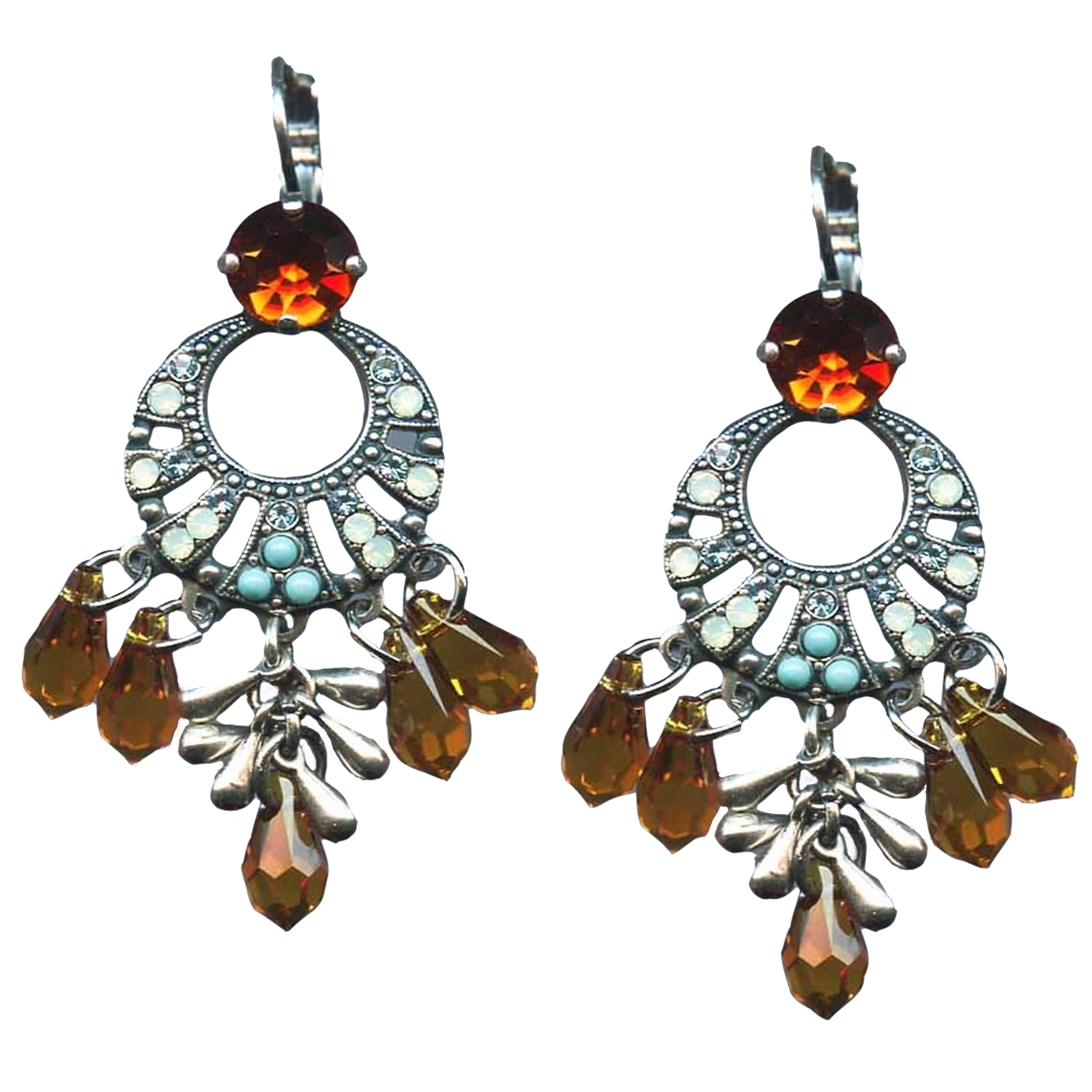 E-1036-2-1329-SP6(1) Mariana Earrings Boho Chic Chocolate Brown, Pacific Opal, Turq & Aquamarine Austrian Crystals Daphne East Meets West Coll. - Image 1