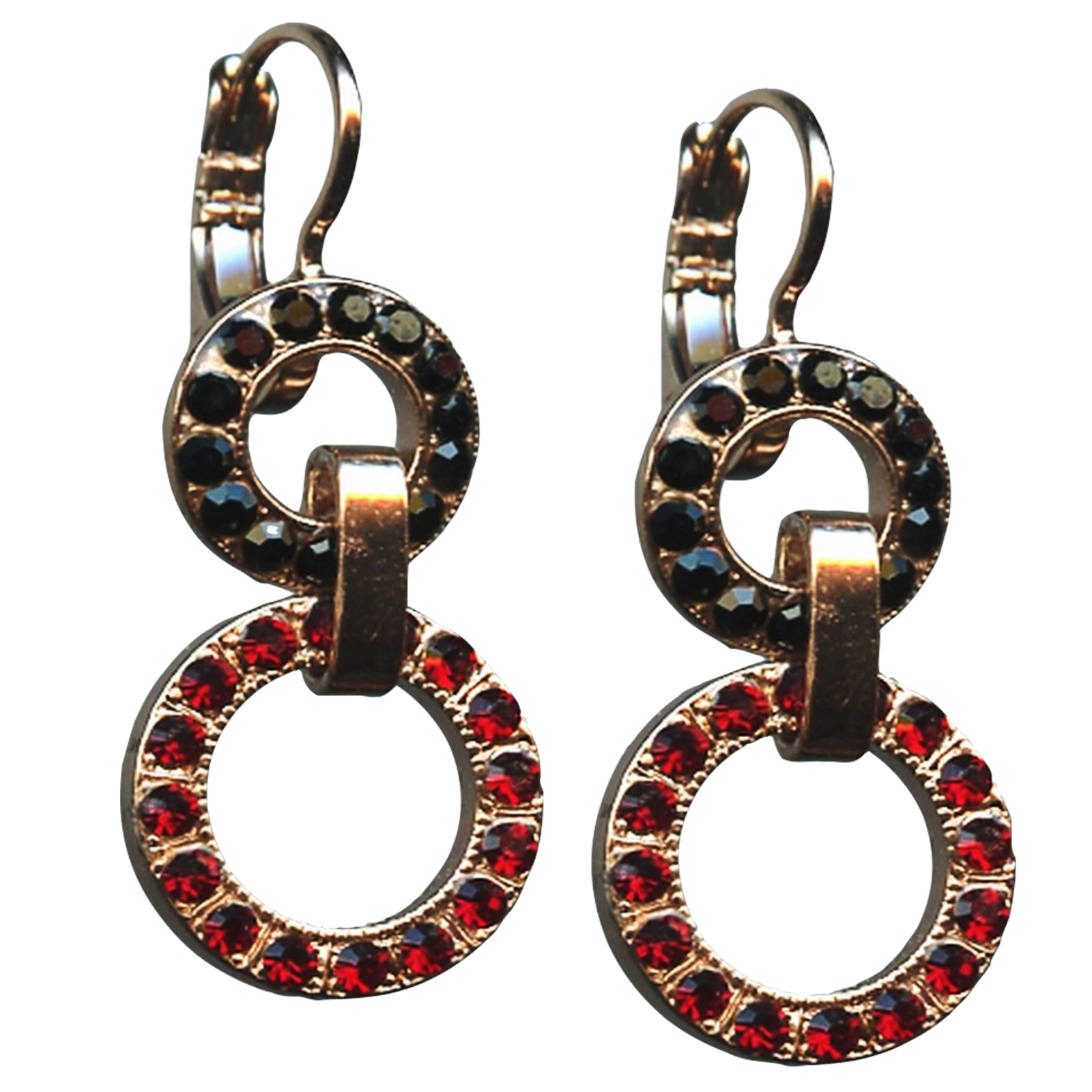E-1039-1-280208-RG6(1) Earrings By Mariana Woman Two Tier Hole Jet and Ruby Swarovski Crystals - Image 1