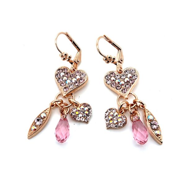 Earrings By Mariana Woman Heart Dangling Lt Amethyst and Rose Swarovski Crystals