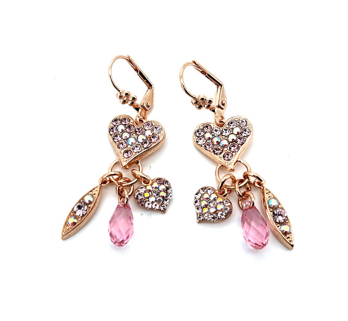 E-1039-3-212-RG1 (1) Earrings By Mariana Woman Heart Dangling Lt Amethyst and Rose Swarovski Crystals - Image 1