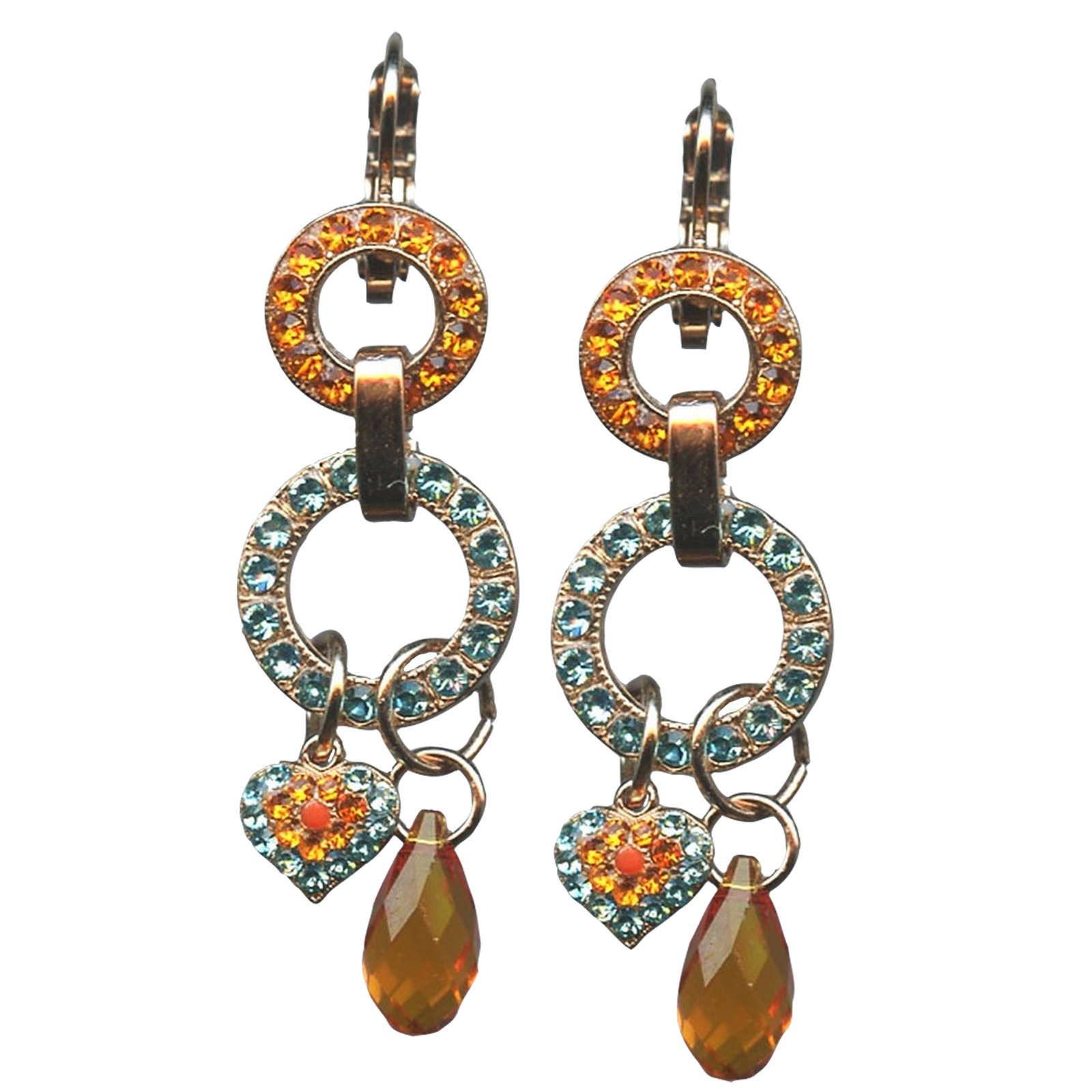 E-1039-4-1079-RG6(1) Mariana Earrings Duo Hole Tier Charms Sun & Lt Turq Austrian Crystals Serengeti Africa Coll. - Image 1