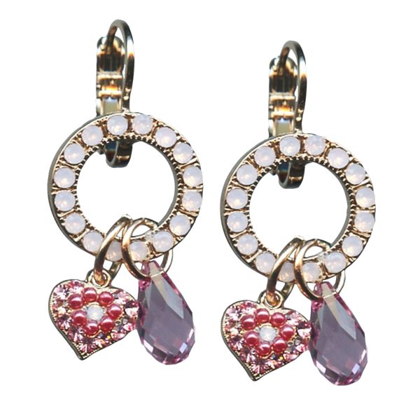 Mariana Earrings Lovely Hole Heart & Charms in Rose Opal & Light Rose Austrian Crystals Antigua Caribbean Life Coll.