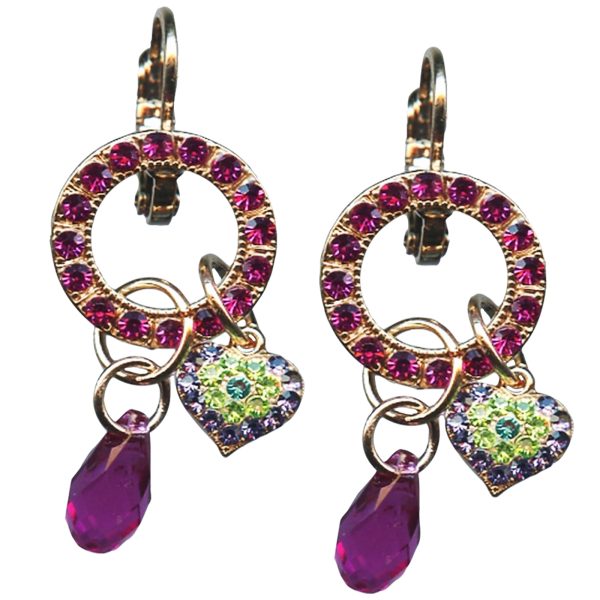 Mariana Earrings Beautiful Heart Charms in Fuchsia, Peridot, Aquamarine & Tanzanite Austrian Crystals Cuba Caribbean Life Coll.