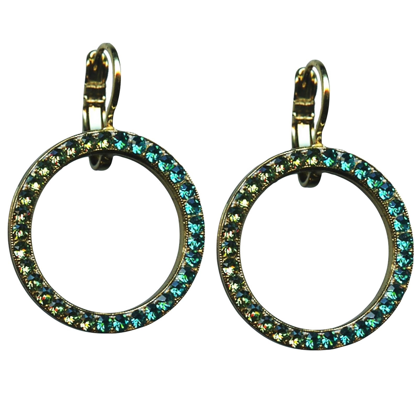 E-1039-6-1076-YG6(1) Mariana Earrings Fab Hole Encrusted Peridot & Blue Zircon Austrian Crystals Congo Africa Coll. - Image 1