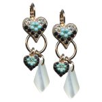 Mariana Earrings Dangling Turq & White Shell Mineral, Clear & Jet Austrian Crystals Zanzibar Africa Coll. - Image 3