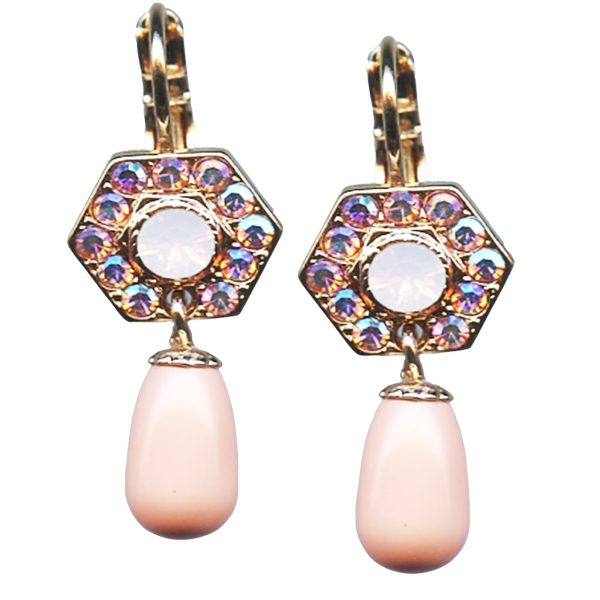 Mariana Earrings Simply Elegant Pink Coral, Rose Opal & Lt Rose Austrian Crystals Antigua Caribbean Life Coll.