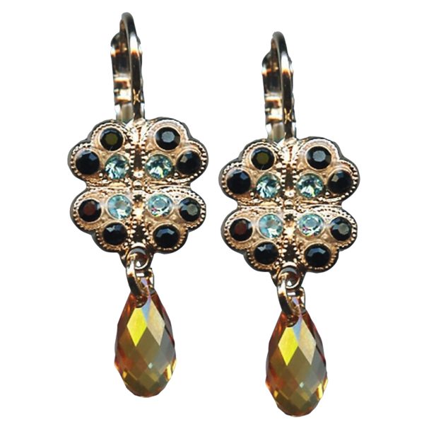 Mariana Earrings Stunning Jet, Aquamarine & Golden Shadow Austrian Crystals St Barts Caribbean Life Coll.