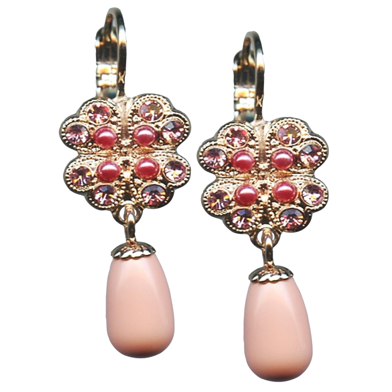 E-1040-3-223-1-RG6(1) Earrings By Mariana Woman Glamorous Pink Coral and Rose Swarovski Crystals - Image 1