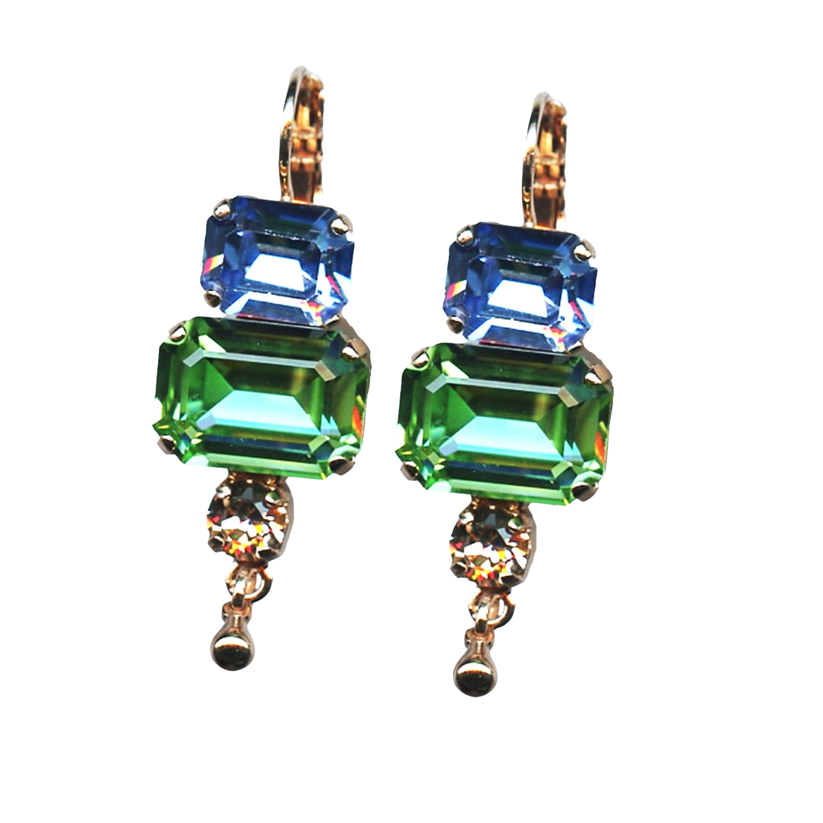 E-1040-8-1067-RG6(1) Mariana Earrings Beautiful Lt Sapphire, Chrysolite & Golden Shadow Austrian Crystals California Dreaming Songbook Coll. - Image 1