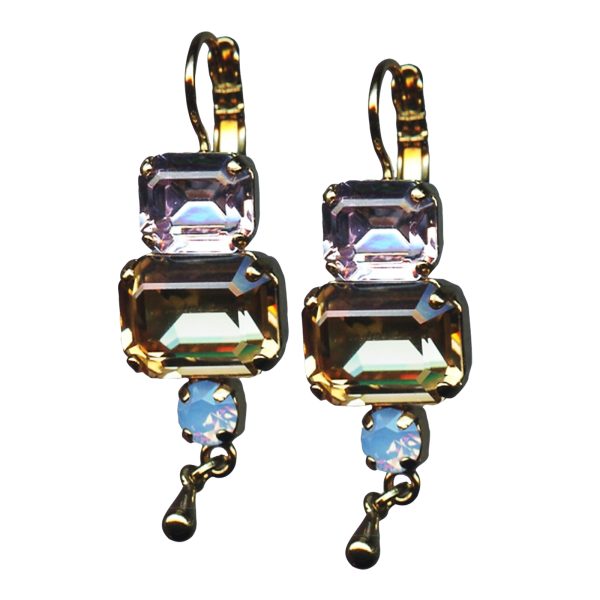 Mariana Earrings Fab Antique Pink, Golden Shadow & Air Blue Opal Austrian Crystals Rhapsode Odyssey Coll.