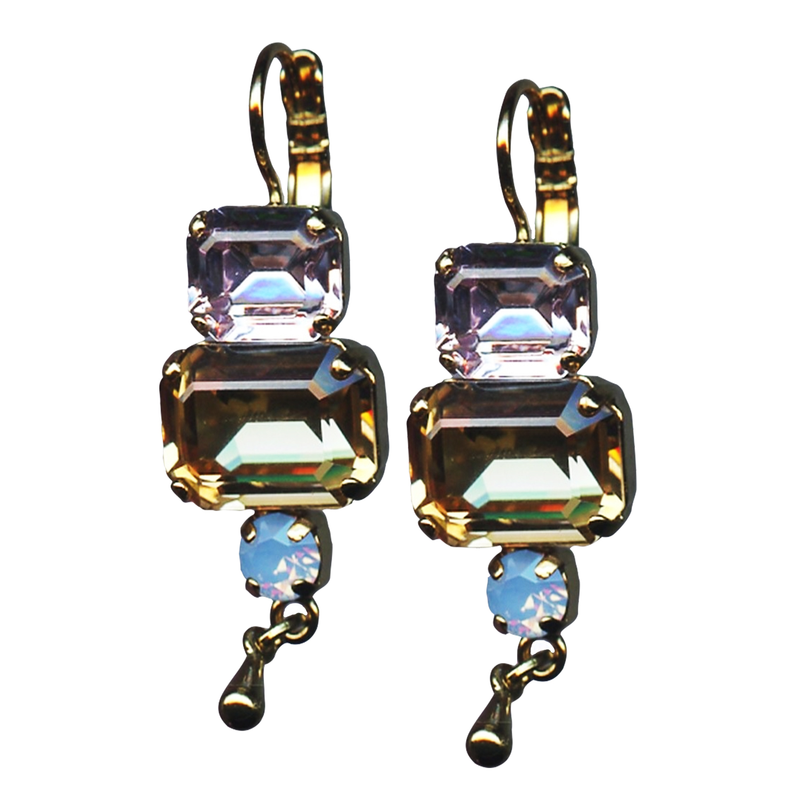 E-1040-8-1092-YG6(1) Mariana Earrings Fab Antique Pink, Golden Shadow & Air Blue Opal Austrian Crystals Rhapsode Odyssey Coll. - Image 1