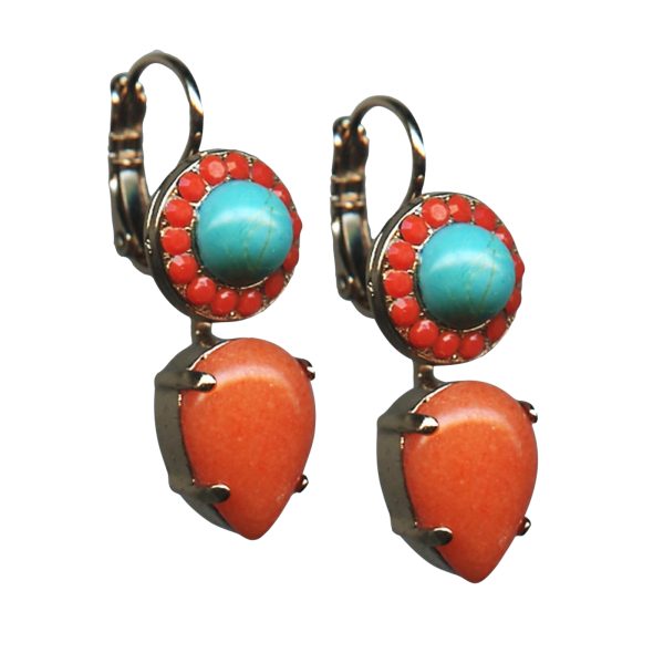 Mariana Earrings Charming Turquoise & Coral Mineral Austrian Crystals Serengeti Africa Coll.