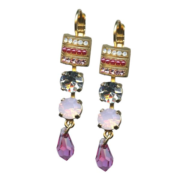 Mariana Earrings Lovely Multi Tier Pink, Pink Opal, Clear & White Opal Austrian Crystals Cherry Blossom Silk Road Coll.