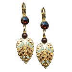 Mariana Earrings Dangling Leaf Encrusted Pacific Opal & Chocolate Brown Austrian Crystals Serai Silk Road Coll. - Image 3