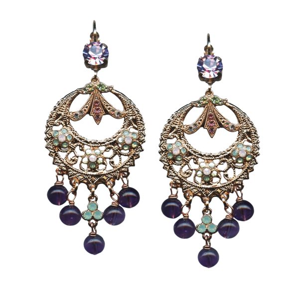 Mariana Earrings Boho Chic Amethyst Mineral, Pacific Opal & Rose Opal Austrian Crystals Pina Colada Cocktail Hour Coll.