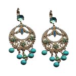 Mariana Earrings Boho Chic Turquoise Mineral, Aquamarine & Caribbean Blue Opal Austrian Crystals Caprioska Cocktail Hour Coll.