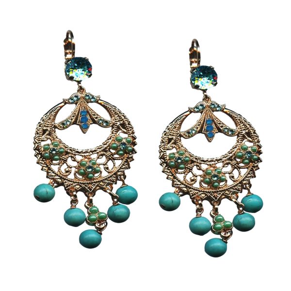 Mariana Earrings Boho Chic Turquoise Mineral, Aquamarine & Caribbean Blue Opal Austrian Crystals Caprioska Cocktail Hour Coll.