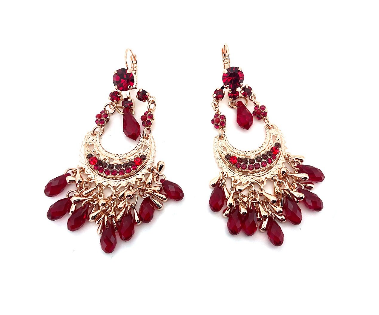 E-1043-1070-RG6 (1) Earrings By Mariana Woman Boho Gypsy Ruby and Siam Swarovski Crystals - Image 1