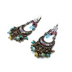Earrings By Mariana Woman Timeless Turquoise Mineral and Opal Swarovski Crystals - Image 3