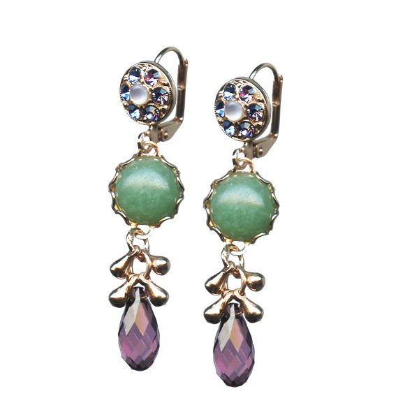 Mariana Earrings Dangling Jade Mineral, White Opal, Tanzanite & Amethyst Austrian Crystals California Dreaming Songbook Coll.