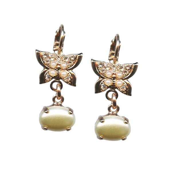 Mariana Earrings Butterfly Shaped in Pearl Mineral &  Silk Austrian Crystals My Treasures Coll.