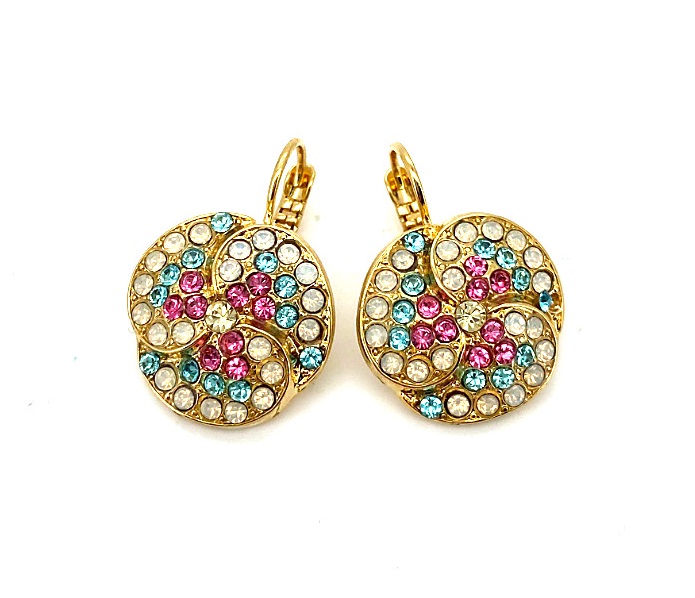 E-1048-1-1064-YG6 (1) Mariana Earrings Margarita Cocktail Hour Coll. Luxurious White Opal, Rose, Aquamarine & Topaz Austrian Crystals - Image 1