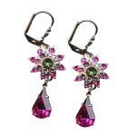 Mariana Earrings Dangling Floral Fuchsia, Purple Velvet & Fern Green Austrian Crystals My Treasures Coll.